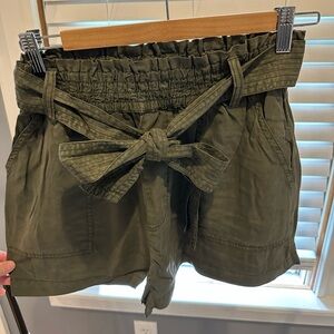 A&F soft olive green paperbag-waist shorts
